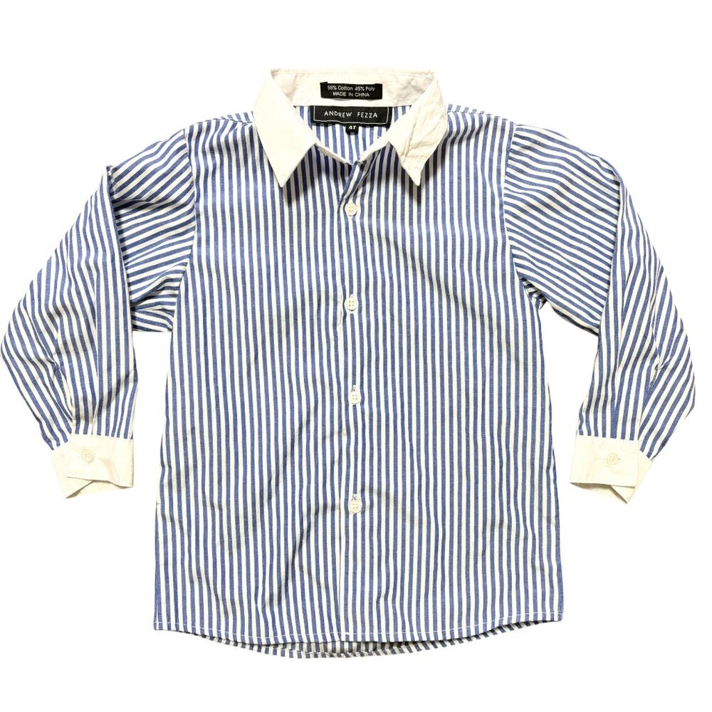 ANDREW FEZZA Long Sleeve Striped Dress Shirt in Blue White SZ 4T